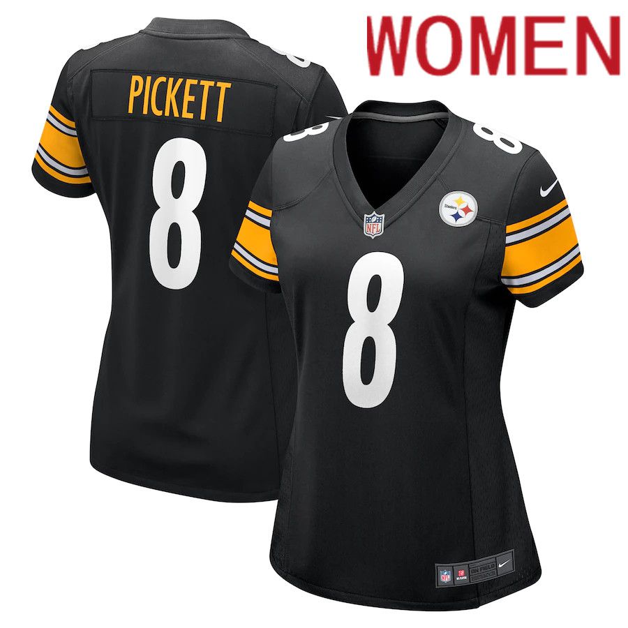 Women Pittsburgh Steelers #8 Kenny Pickett Nike Black 2022 NFL Draft First Round Pick Game NFL Jersey->women nfl jersey->Women Jersey